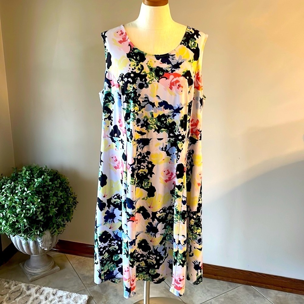 ELLOS Plus FLORAL shift dress jersey stretch lounge dress sleeveless 22.24 1X